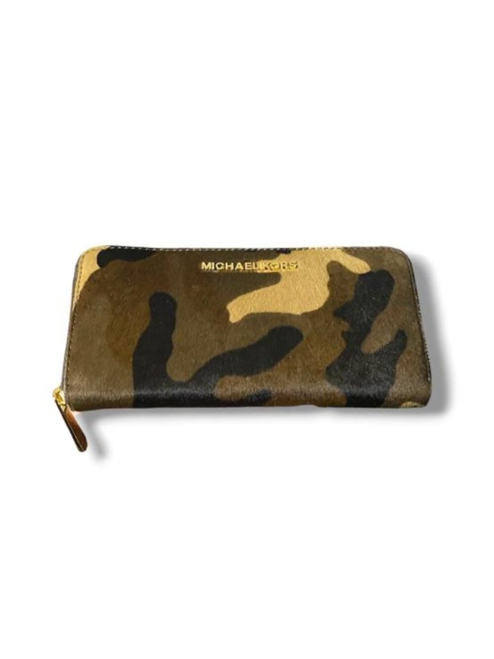 MICHAEL KORS - Brown MultiColor HairCalf Dyed Camouflage Zip Around Wallet